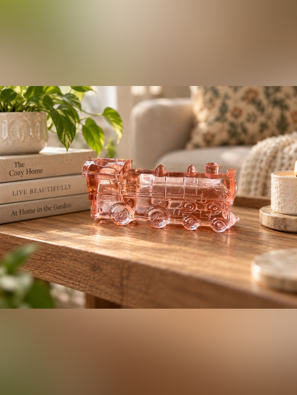 Vintage Pink Glass No. 888 Steam Locomotive